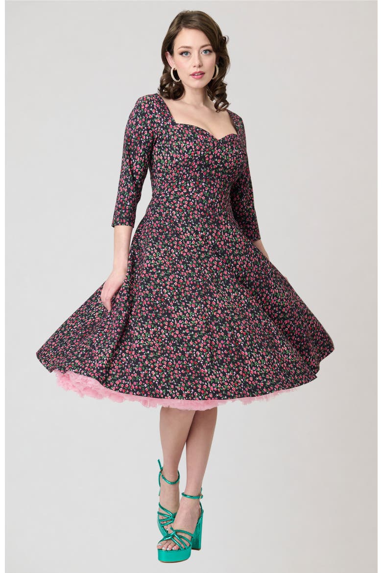 Pleated Bust Swing Dress, Alternate, color, Blue Green w/ Dragonfly Brooch