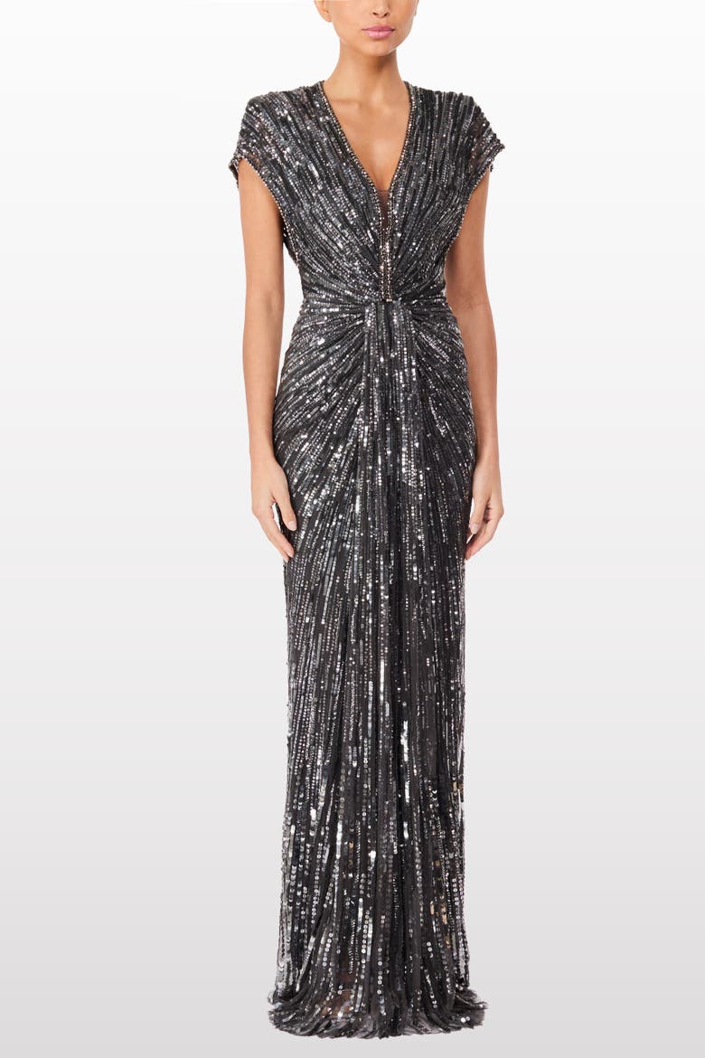 Zola Sequin-Embellished V-neck Maxi Dress, Alternate, color, Shadow Grey