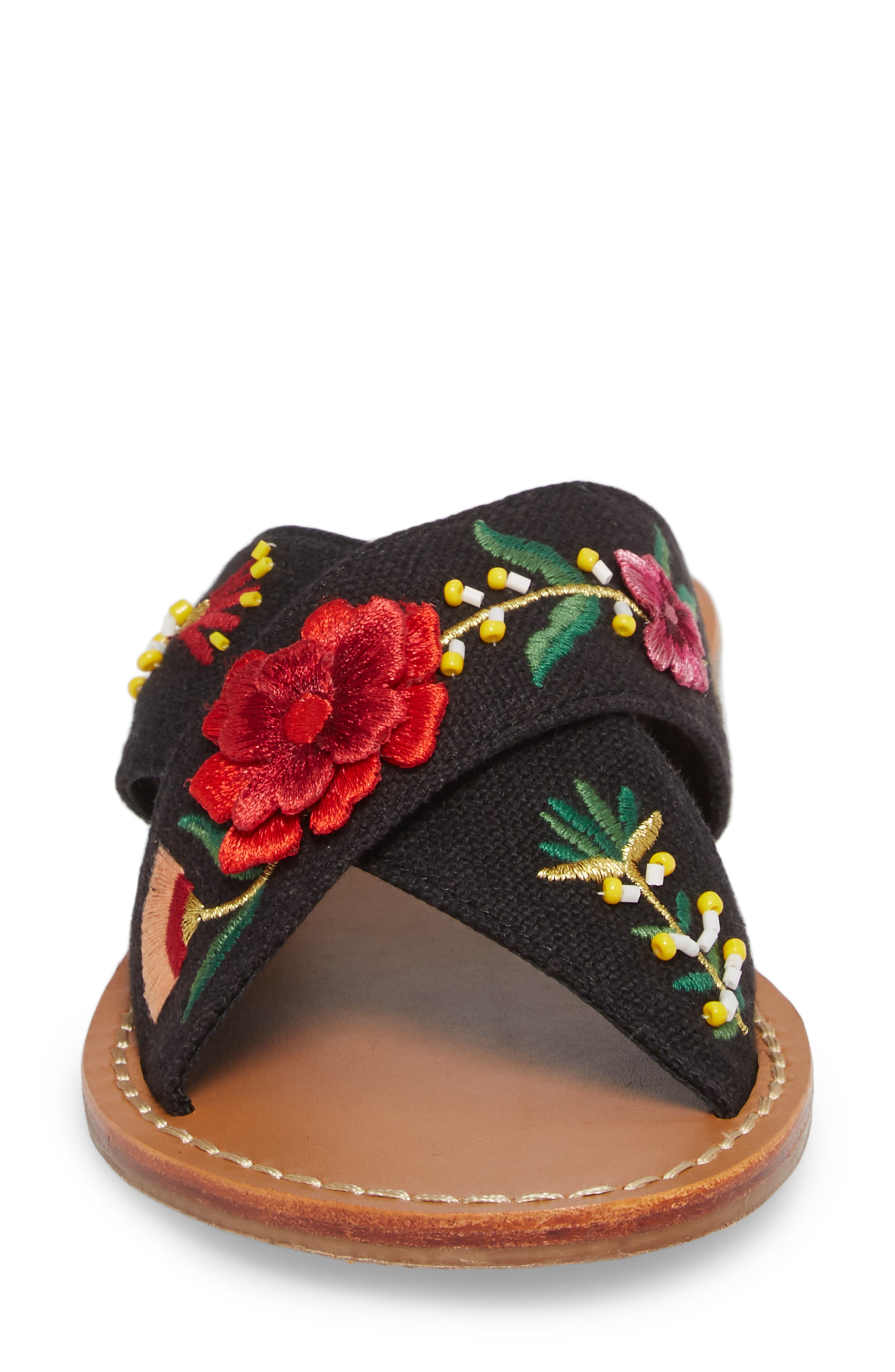 Embellished Floral Sandal, Alternate, color, BLACK