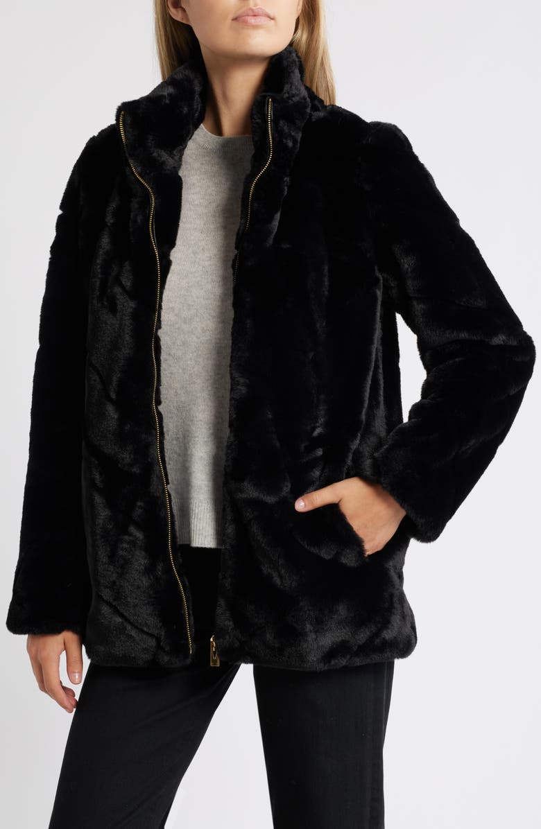 Via Spiga Chevron Faux Fur Jacket, Alternate, color, 