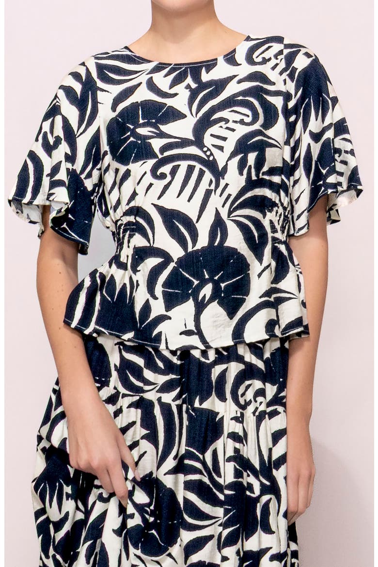 Smocked Waist Short Sleeve Top, Alternate, color, NAVY/ WHITE
