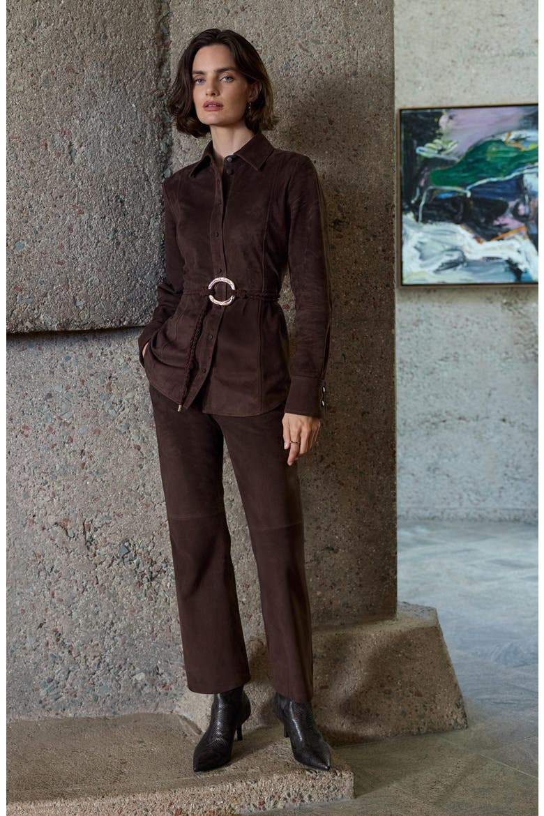 Suede Kick Flare Pants, Main, color, BROWN COFFEE