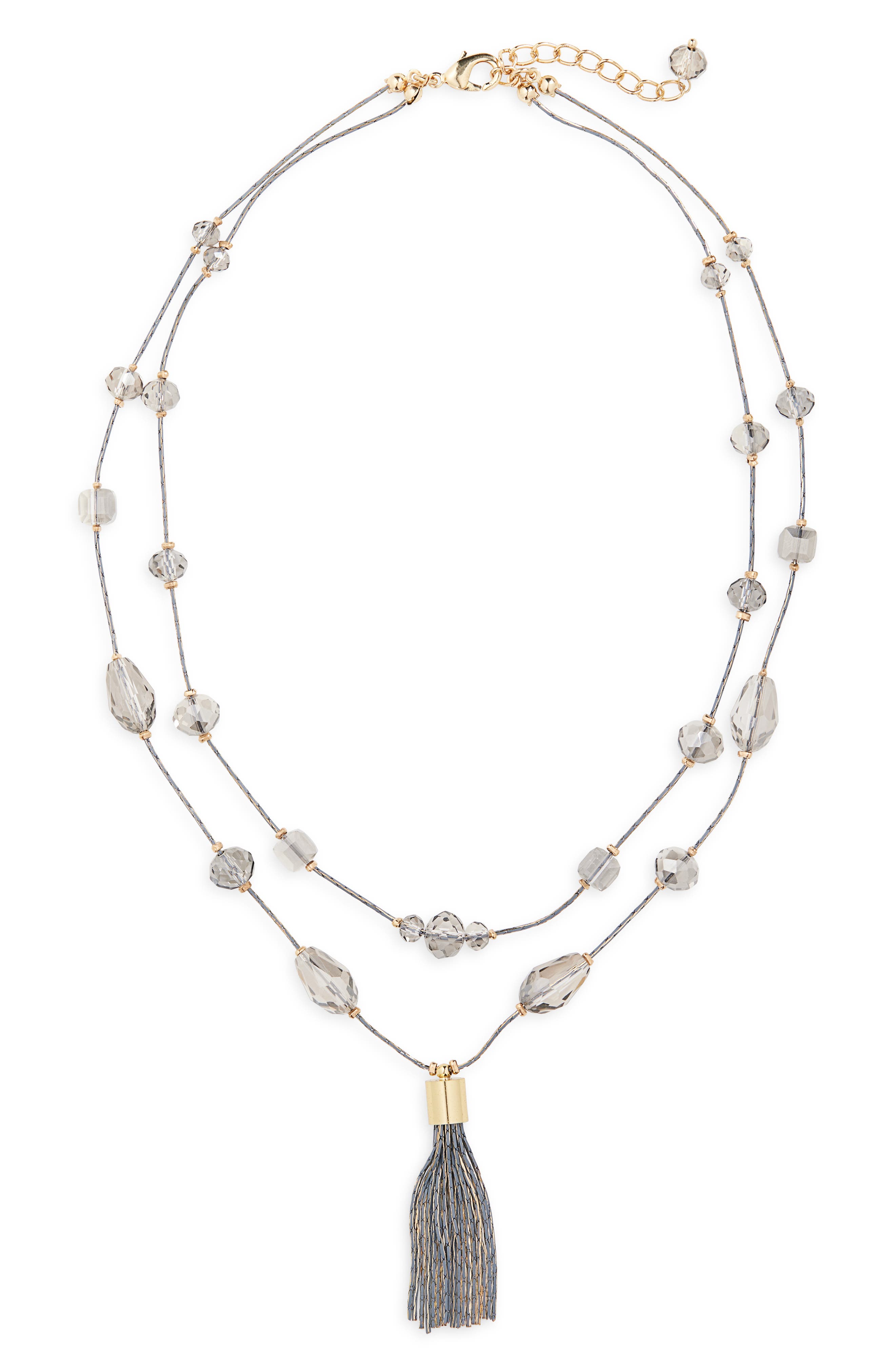 Tasha Tassel Pendant Beaded Station Layered Necklace