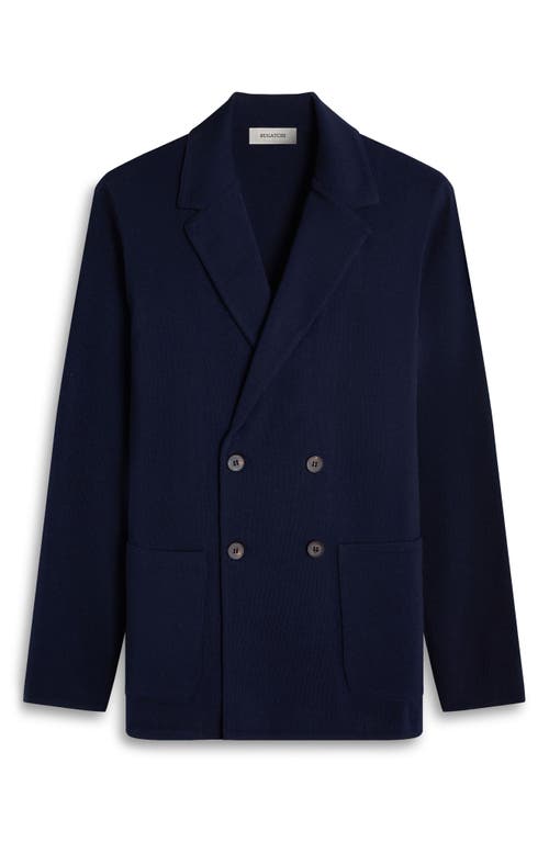 Bugatchi Double Breasted Sweater Knit Merino Wool Blazer In Blue
