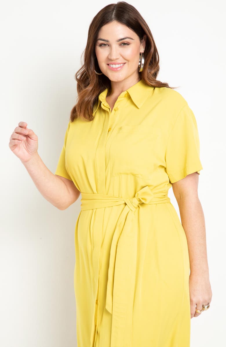 ELOQUII Button-Down Midi Dress, Alternate, color, 