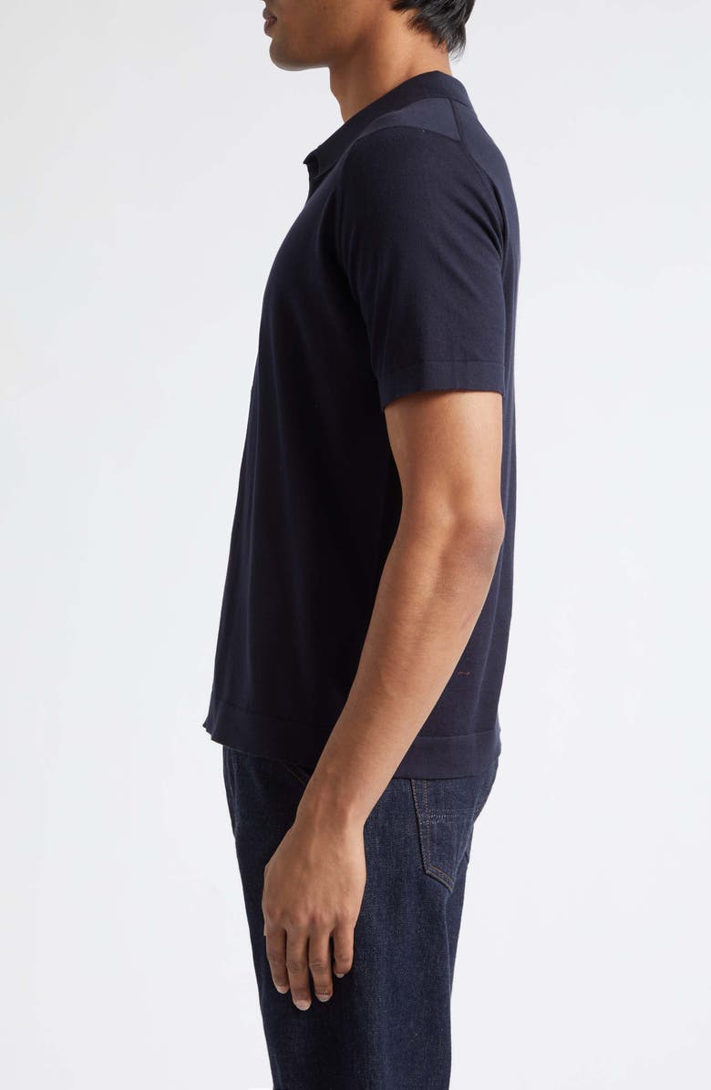 John Smedley Folke Knit Short Sleeve Cotton Button-Up Shirt, Alternate, color, Navy