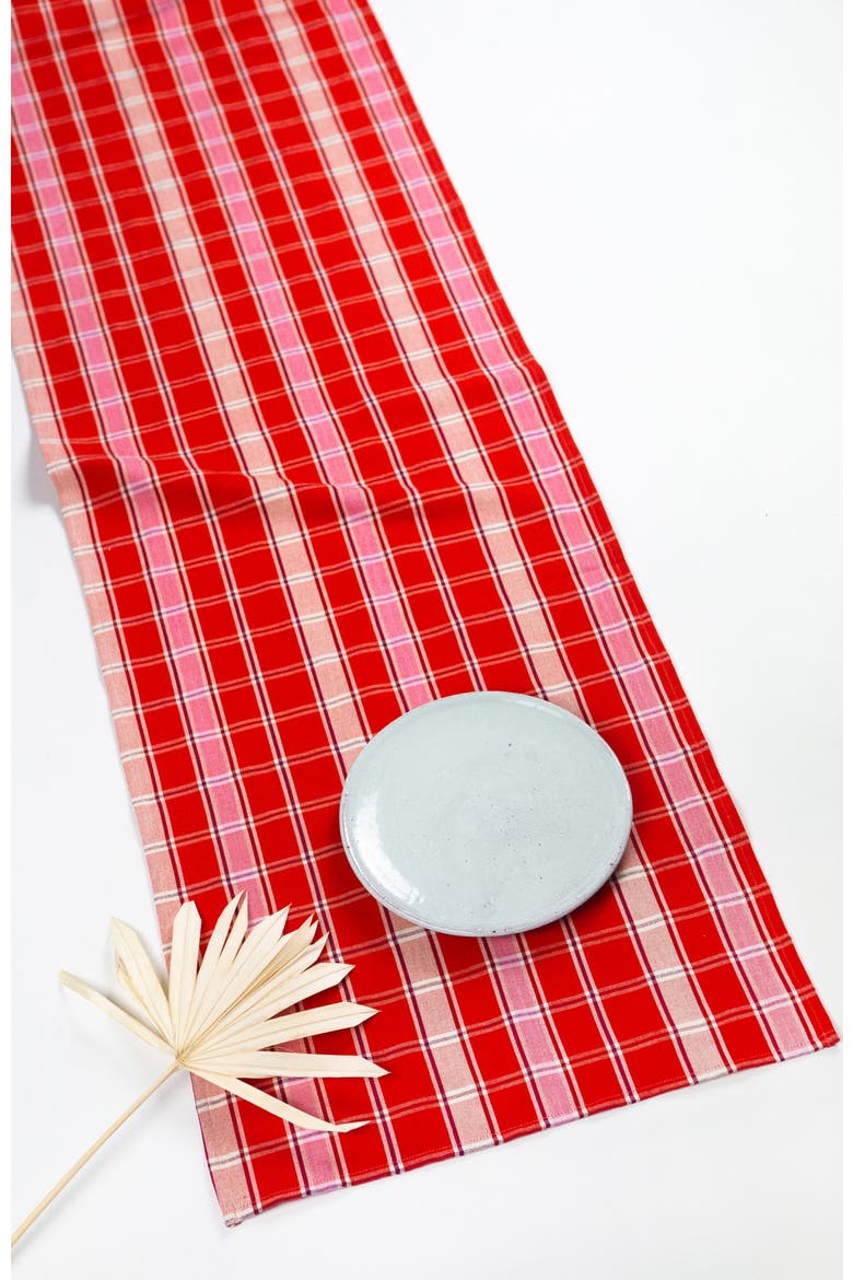 Handwoven Holly Cotton Table Runner, Main, color, Red Plaid