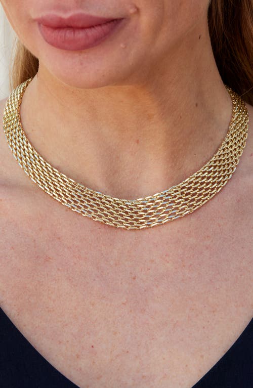 Savvy Cie Jewels 18k Yellow Gold Plated Mesh Greek Key Statement Necklace In Gold