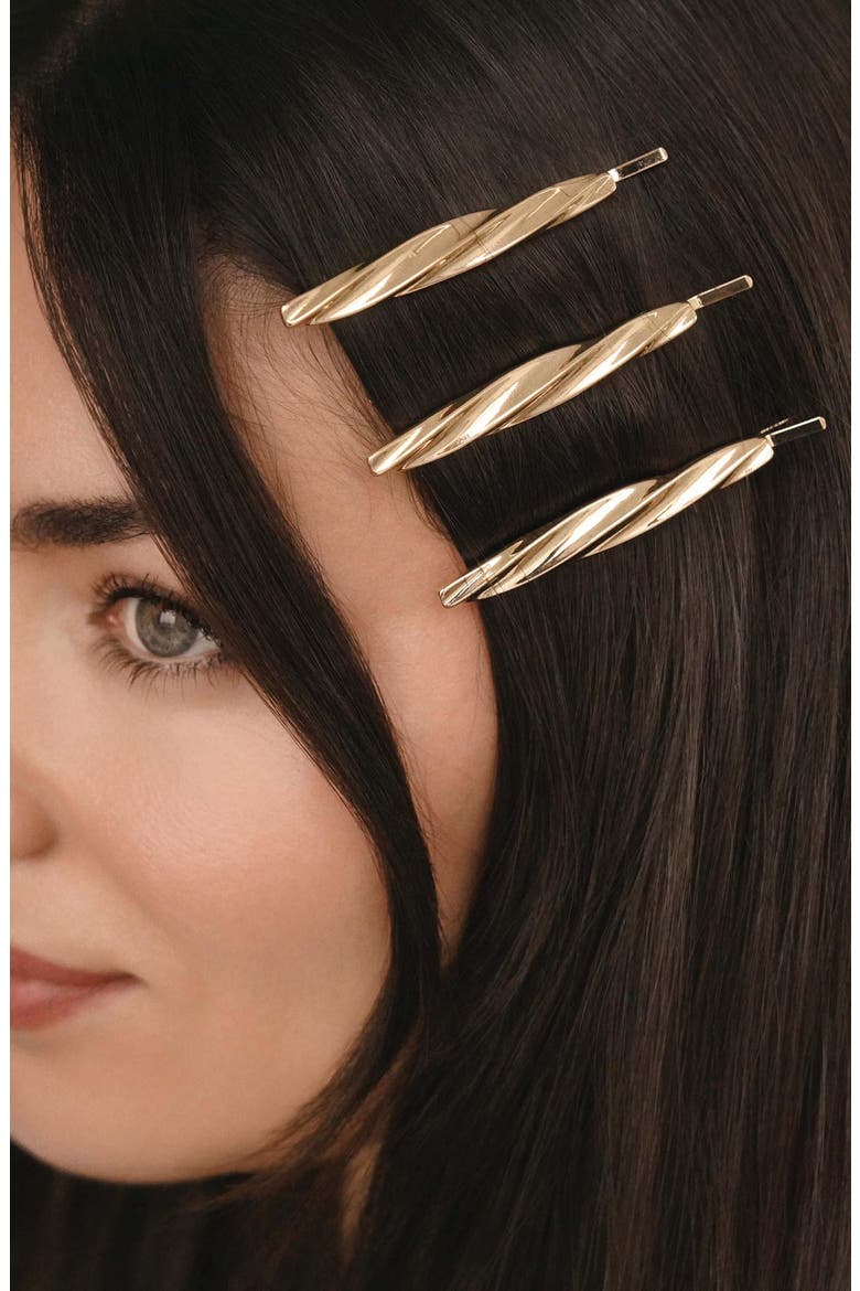 3-Pack Twisted Barrettes, Alternate, color, GOLD