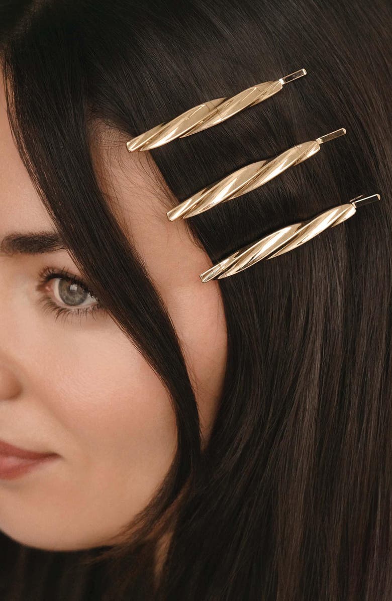 Ettika 3-Pack Twisted Barrettes, Alternate, color, Gold