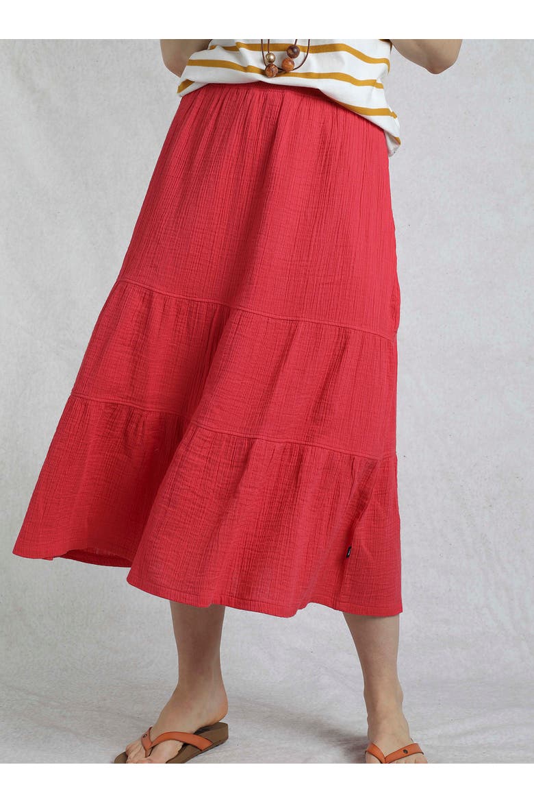 Lathika Tiered Midi Cotton Skirt, Alternate, color, Crimson