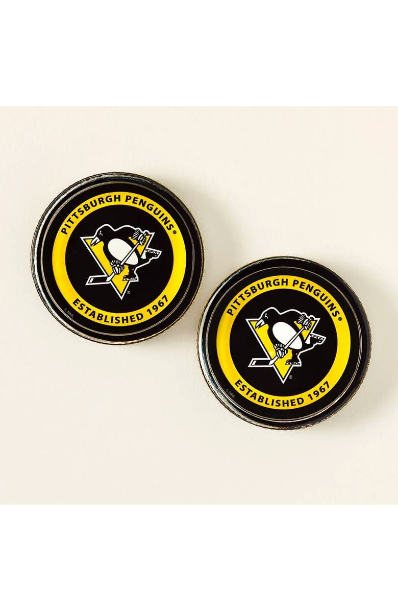 Uncommon Goods NHL Puck-Shaped Glass Coaster Set, Main, color, Black, Gold, White