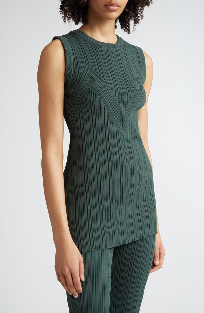 Veronica Beard Semma Variegated Rib Sleeveless Sweater, Alternate, color, Forest Green