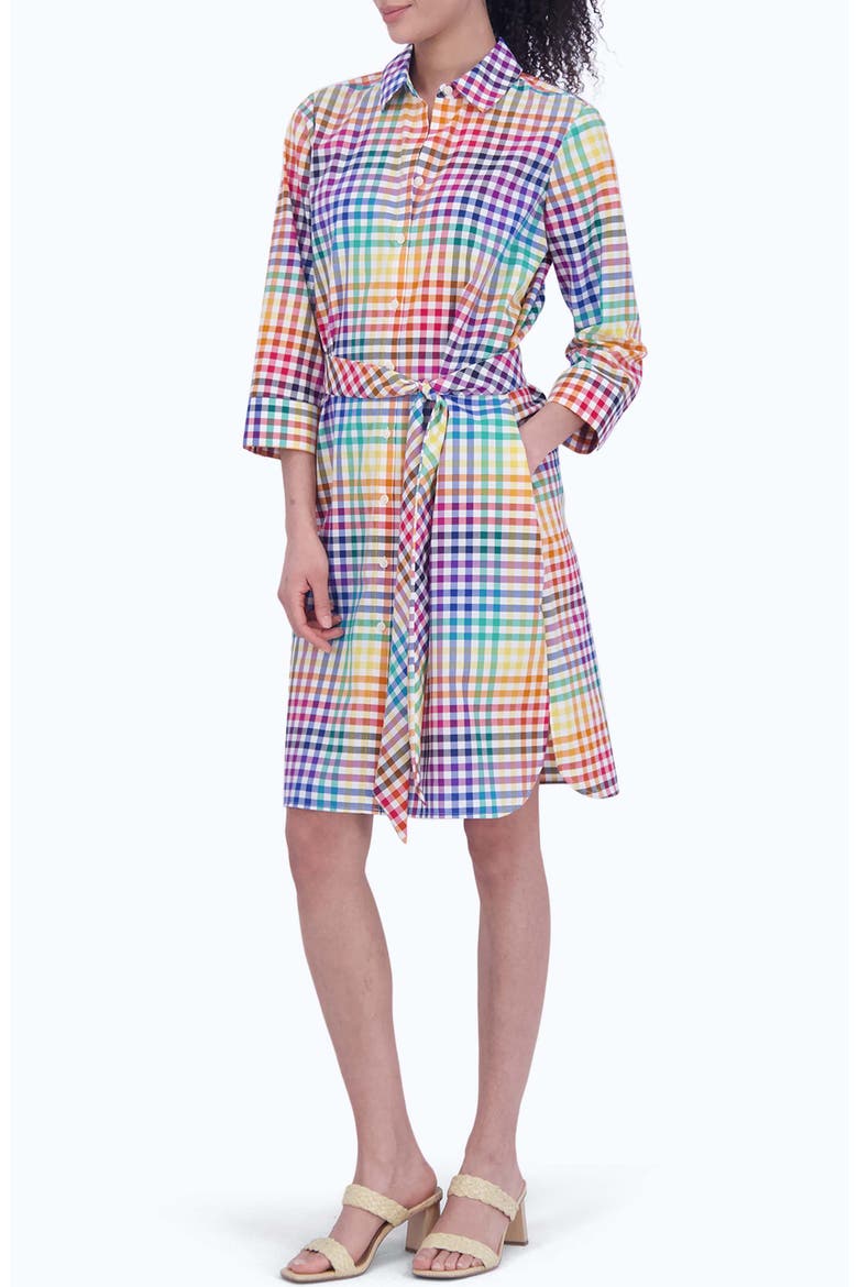 Rocca Rainbow Gingham Tie Waist Shirtdress, Alternate, color, MULTI PLAID