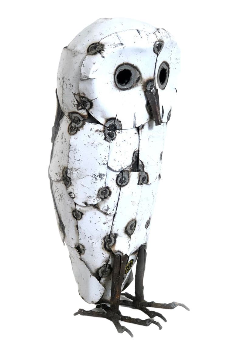 Snowy White Owls - Recycled Metal, Alternate, color, White