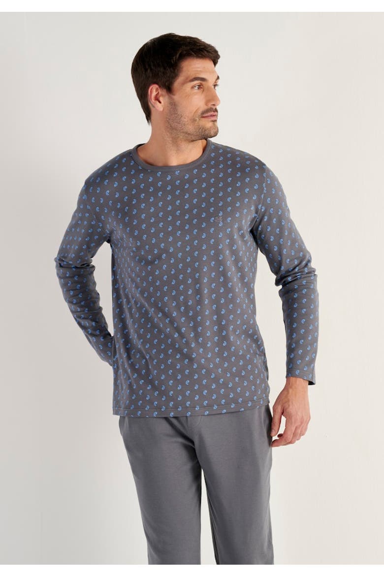 Paisley Long Pajama Set, Alternate, color, Grey Print