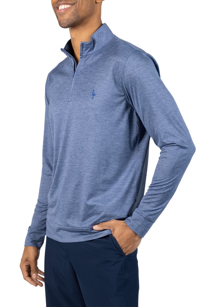 Mélange Mesh Performance Quarter Zip Pullover, Alternate, color, DENIM