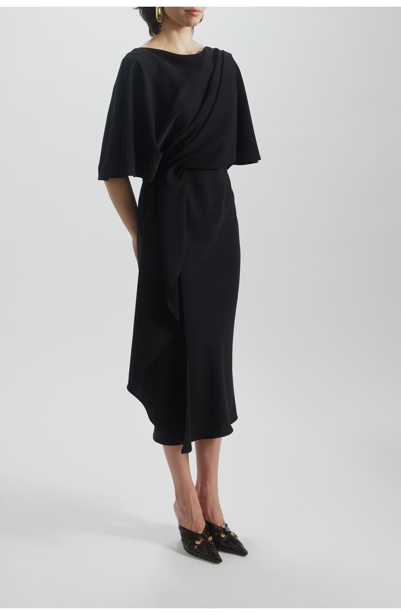 Amsale Cascading Drape Dress, Alternate, color, Black