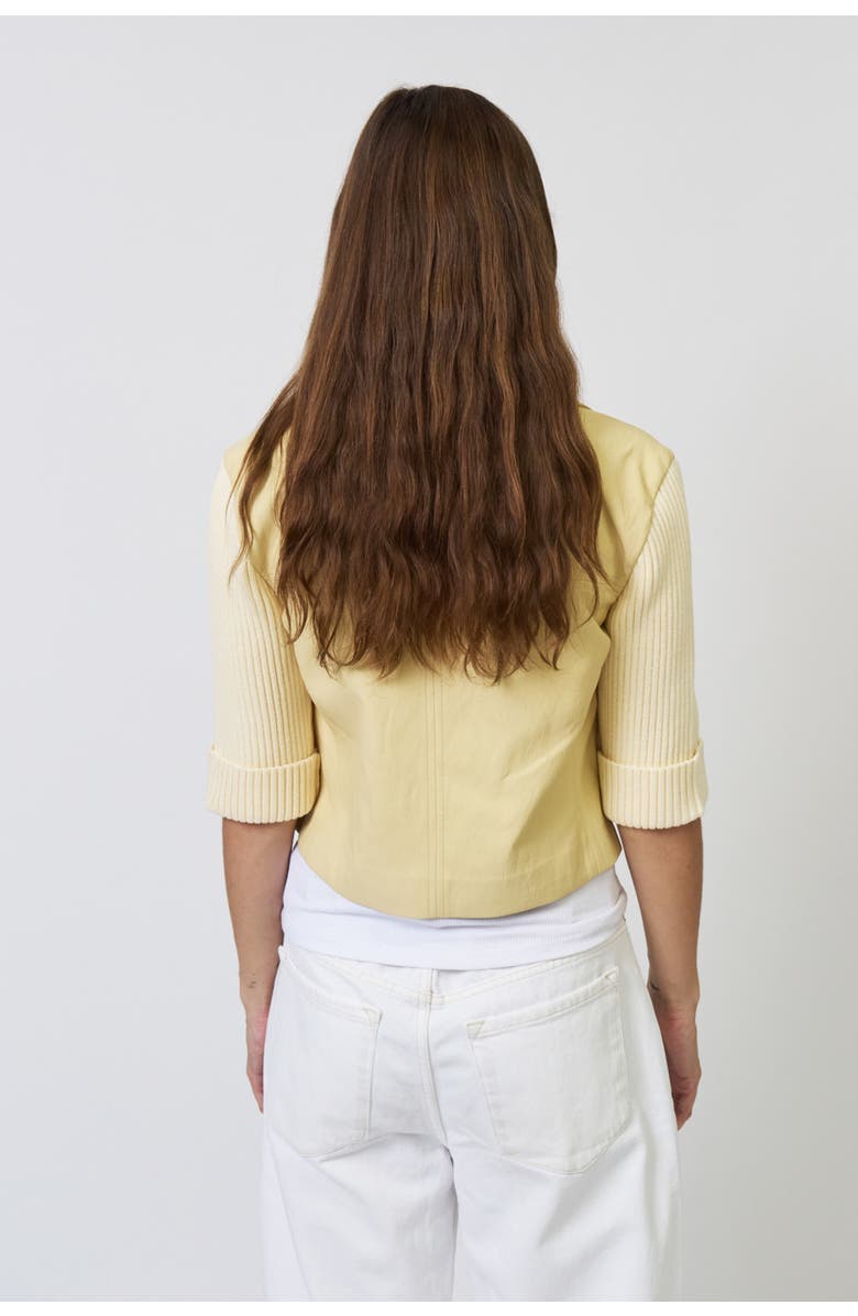 Central Park West Ophelia Cropped Vegan X Sweater Jacket, Alternate, color, Yellow