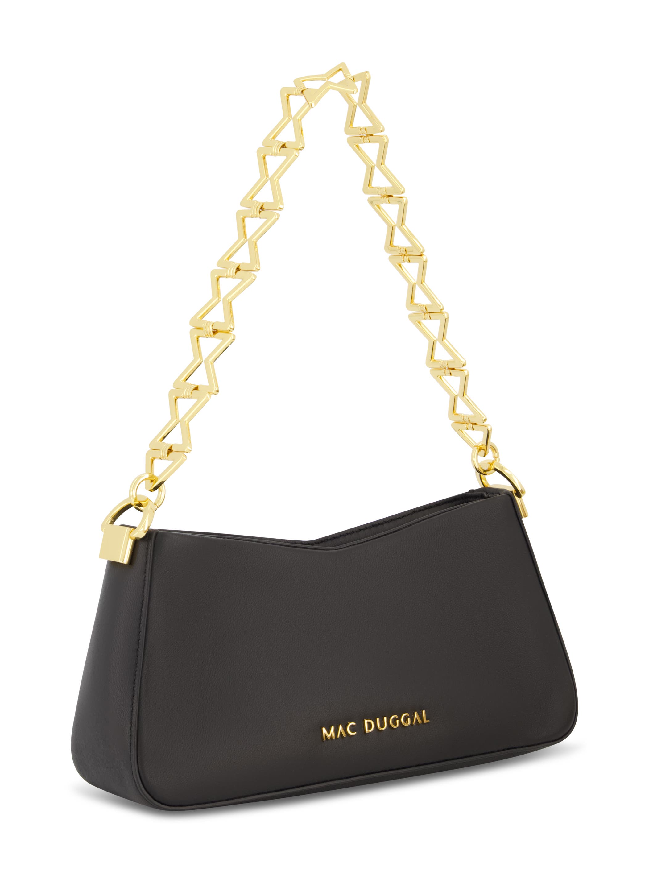 Mac Duggal Nappa Leather Gold Strap Shoulder Bag, Alternate, color, Black
