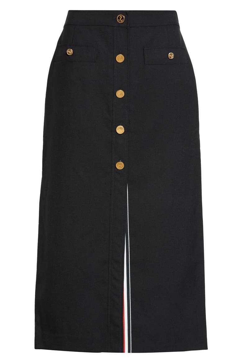 Button Front Wool Midi Skirt, Main, color, NAVY