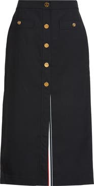 Thom Browne Button Front Wool Midi Skirt