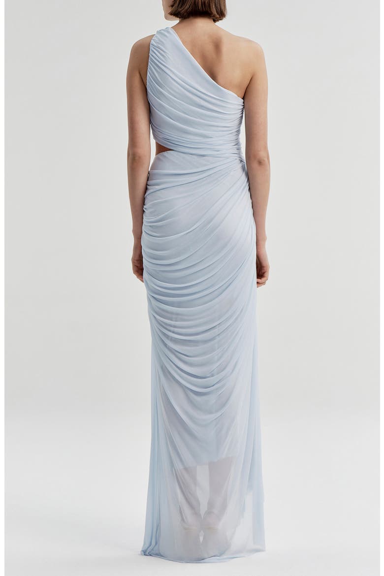 Cleo One-Shoulder Cutout Detail Asymmetric Mesh Maxi Dress, Alternate, color, SKY BLUE