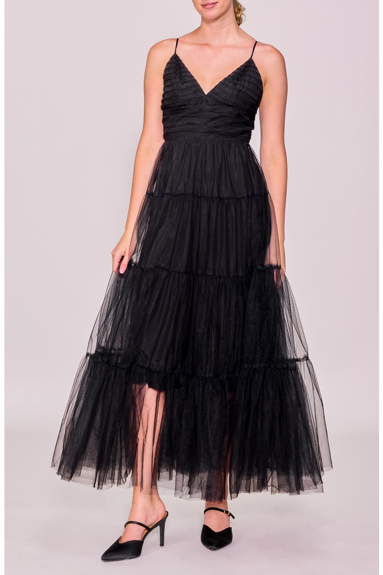 Sleeveless Tiered Tulle Gown, Main, color, BLACK