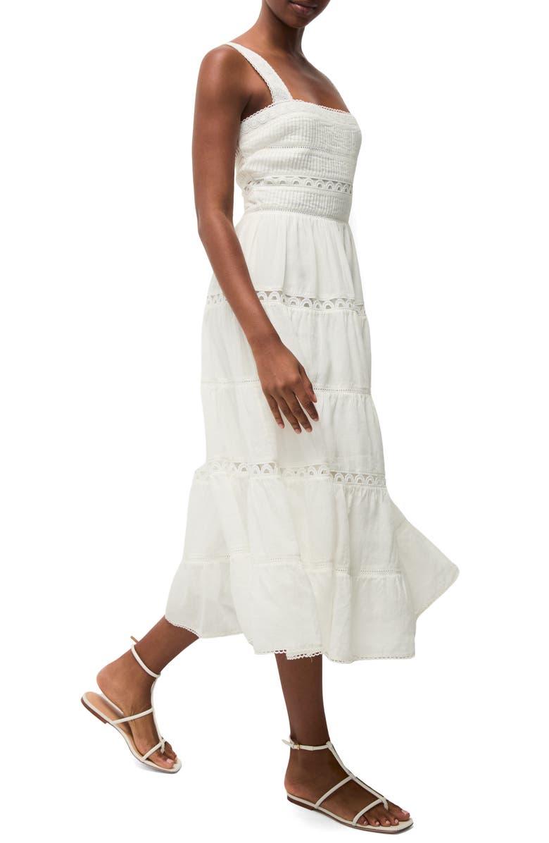 Veronica Beard Lucien Picot Trim Lace Inset Dress, Alternate, color, Off White
