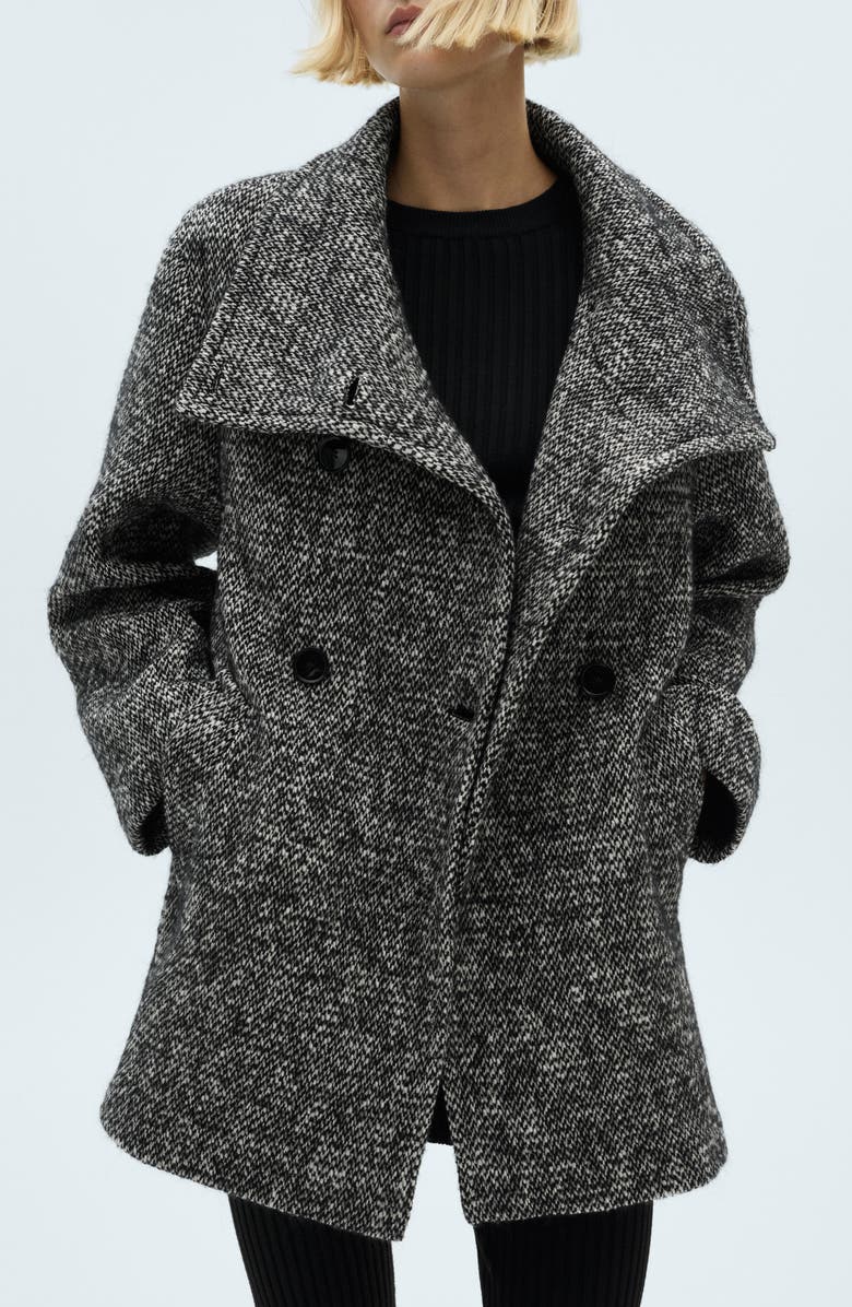 MANGO Double Breasted Marled Knit Coat, Main, color, Black