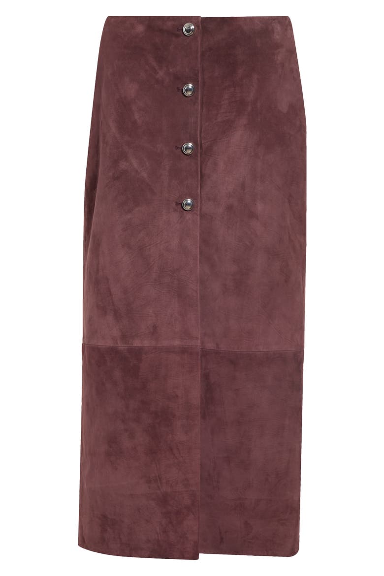 Pinkard Suede Midi Skirt, Alternate, color, DEEP CHERRY