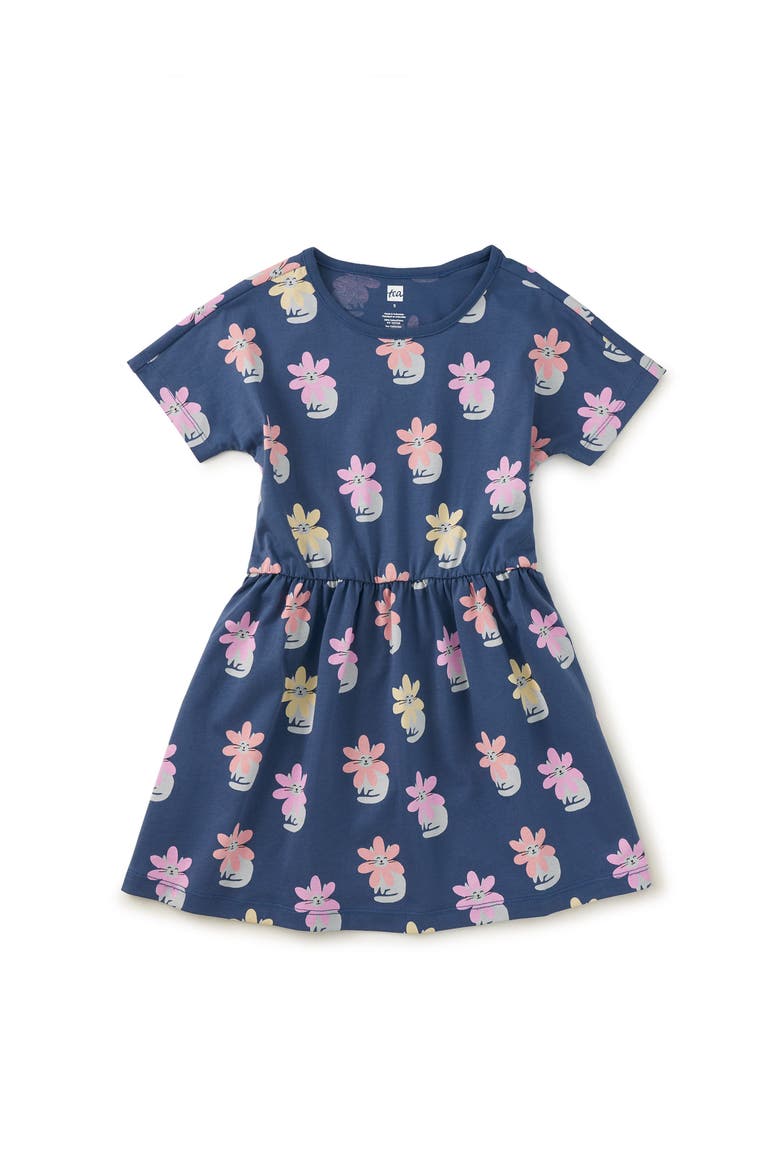 Short Sleeve Twirl Dress, Main, color, Kitty Flower Power