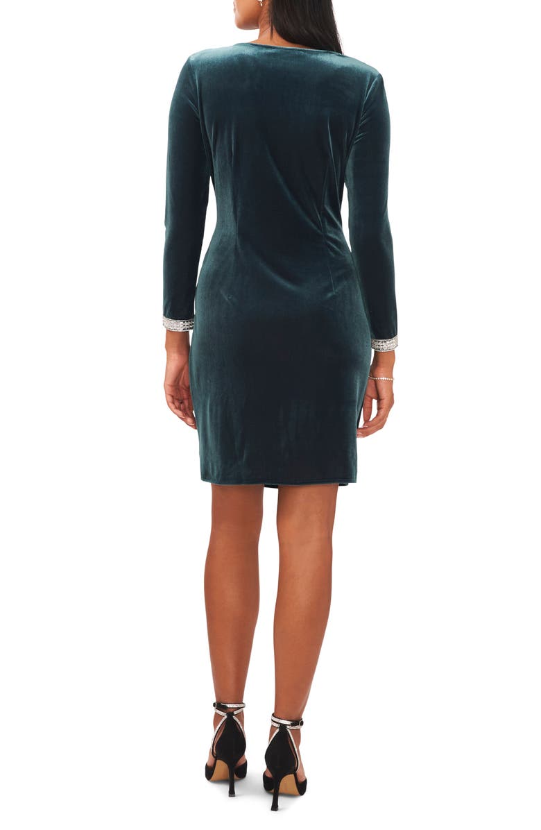 Chaus Bead Detail Long Sleeve Velvet Dress, Alternate, color, Majestic Emerald