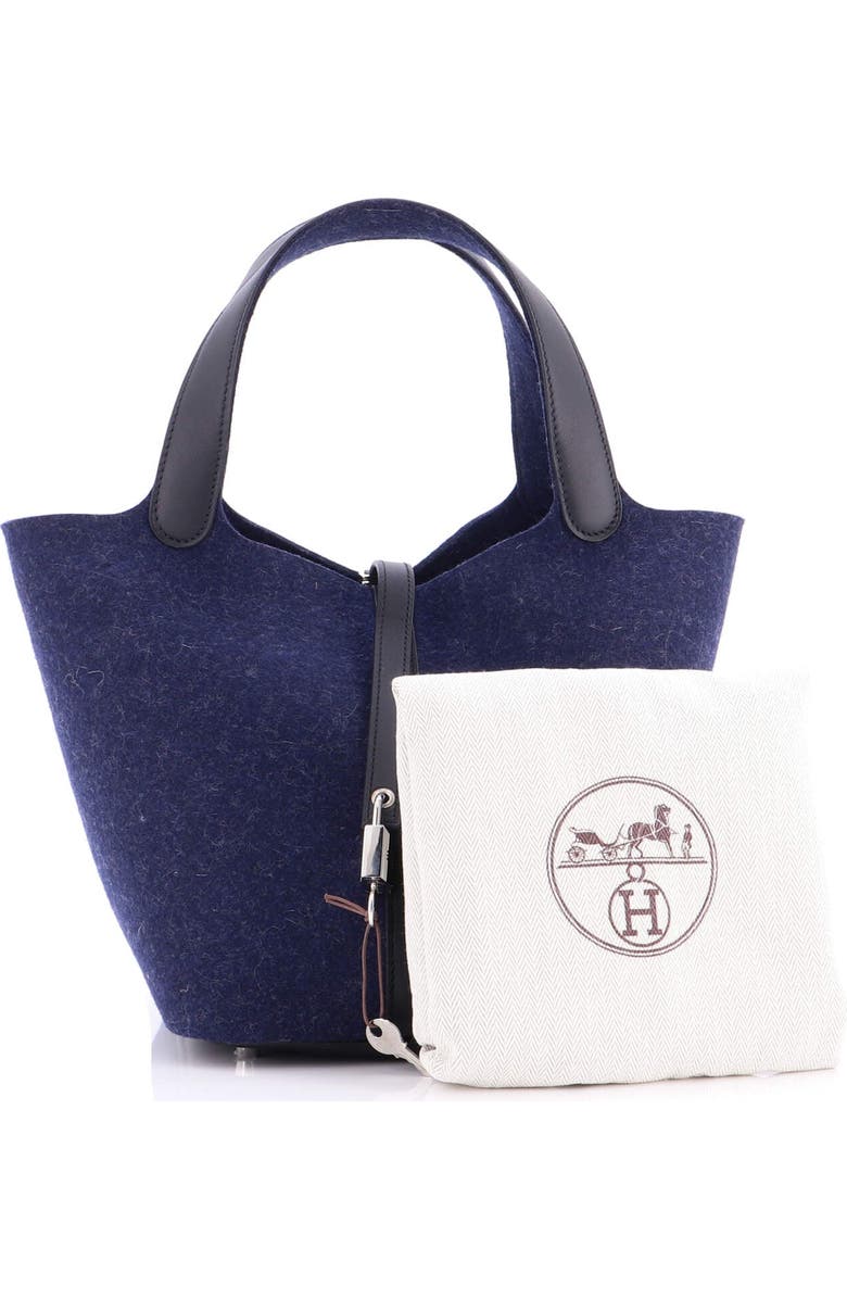 Pre-Owned Hermes Picotin Lock Bag Felt with Leather MM, Alternate, color, Bleu Nuit