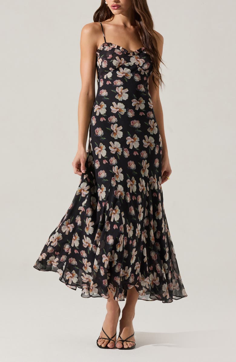 ASTR the Label Maeryn Sweetheart Neck Dress, Main, color, Black Floral