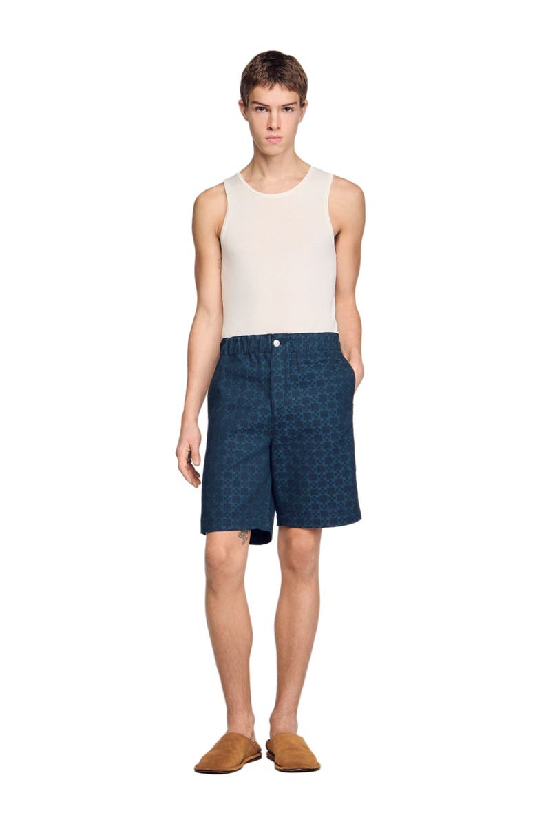 SANDRO Square Cross denim shorts, Alternate, color, Navy Blue