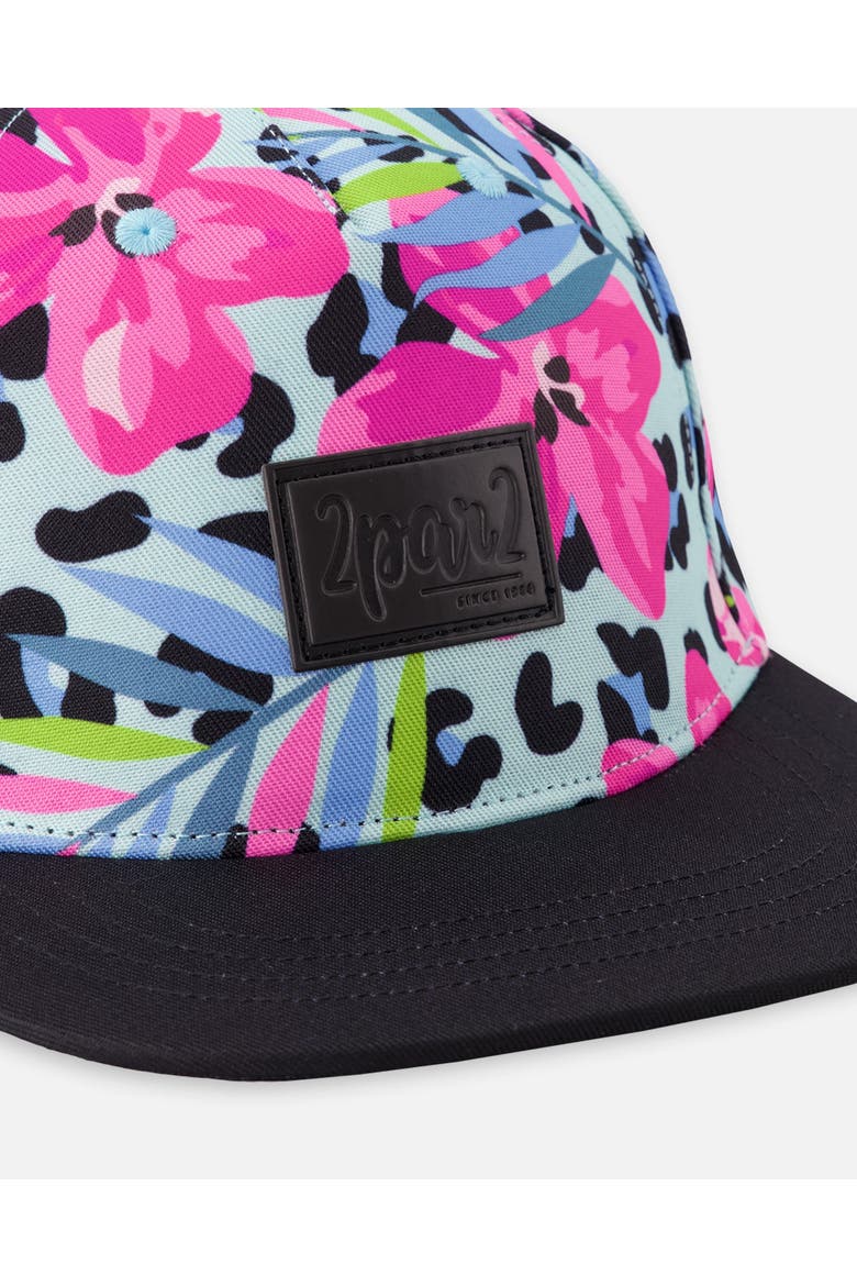 Flat Brim Floral and Leopard Print Cap, Alternate, color, Blue Floral and Leopard Print