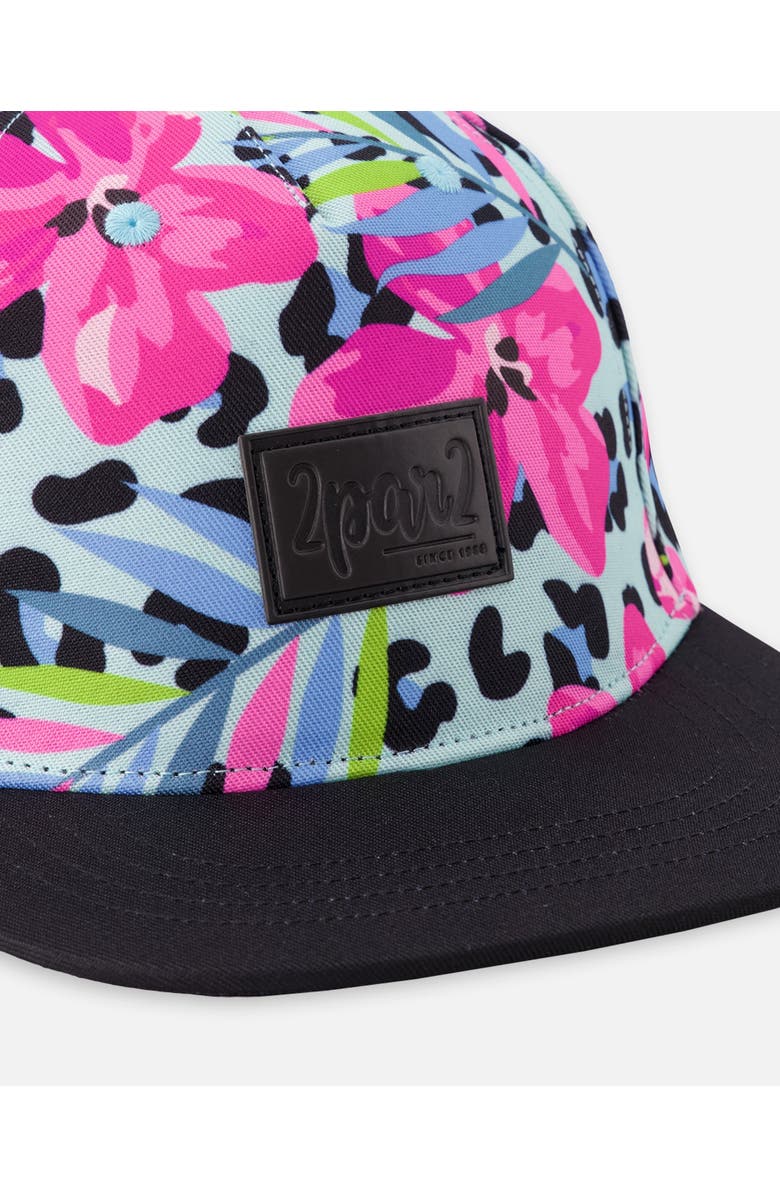 Deux par Deux Flat Brim Floral and Leopard Print Cap, Alternate, color, Blue Floral And Leopard Print