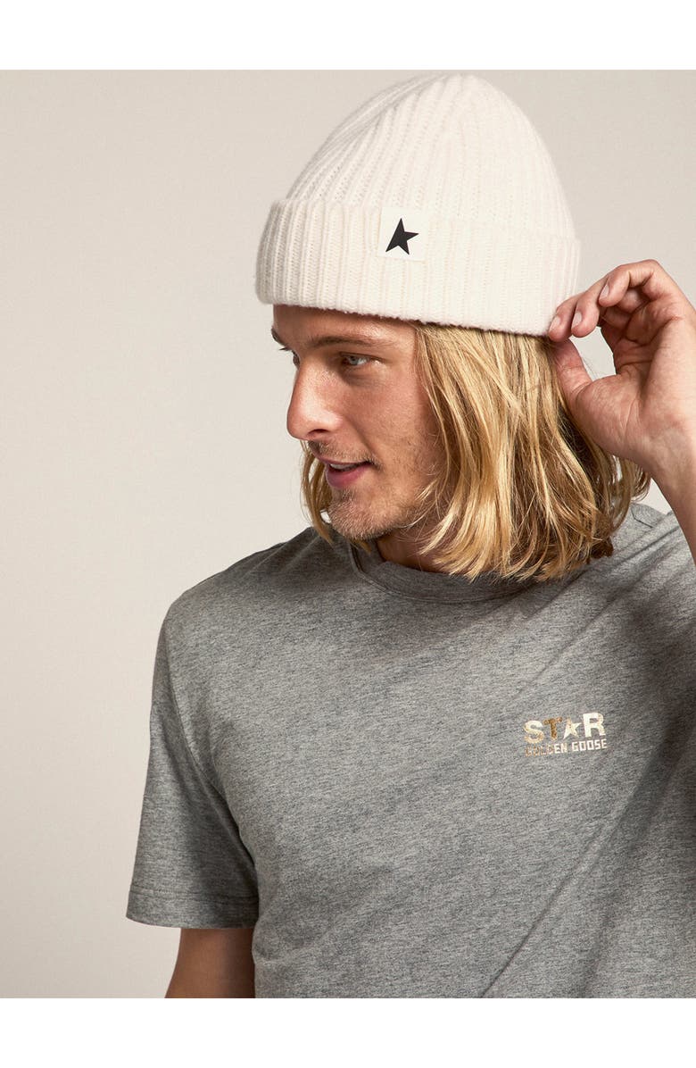 Golden Goose Damian Star Cuff Rib Beanie, Alternate, color, Off White