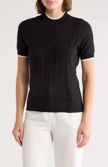 BY DESIGN Romy Mock Neck Short Sleeve Cable Knit Sweater