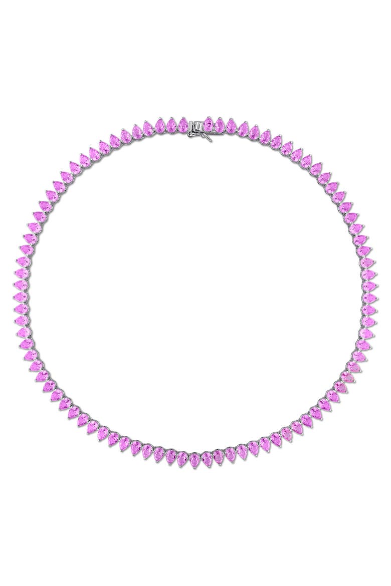 Lab-Created Pink Sapphire Tennis Necklace, Alternate, color, Pink Sapphire