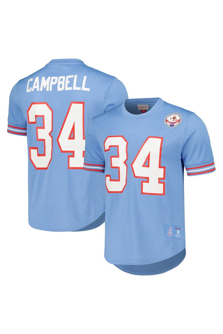 Men's Mitchell & Ness Earl Campbell Light Blue Houston Oilers Retired Player Name & Number Mesh Top, Alternate, color, Light Blue