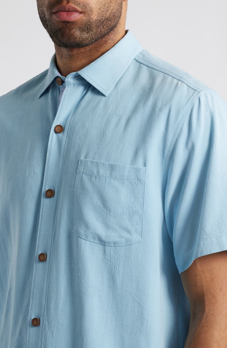 Tommy Bahama Birdie of Paradise Short Sleeve Silk Graphic Button-Up Shirt, Alternate, color, Blue Jay