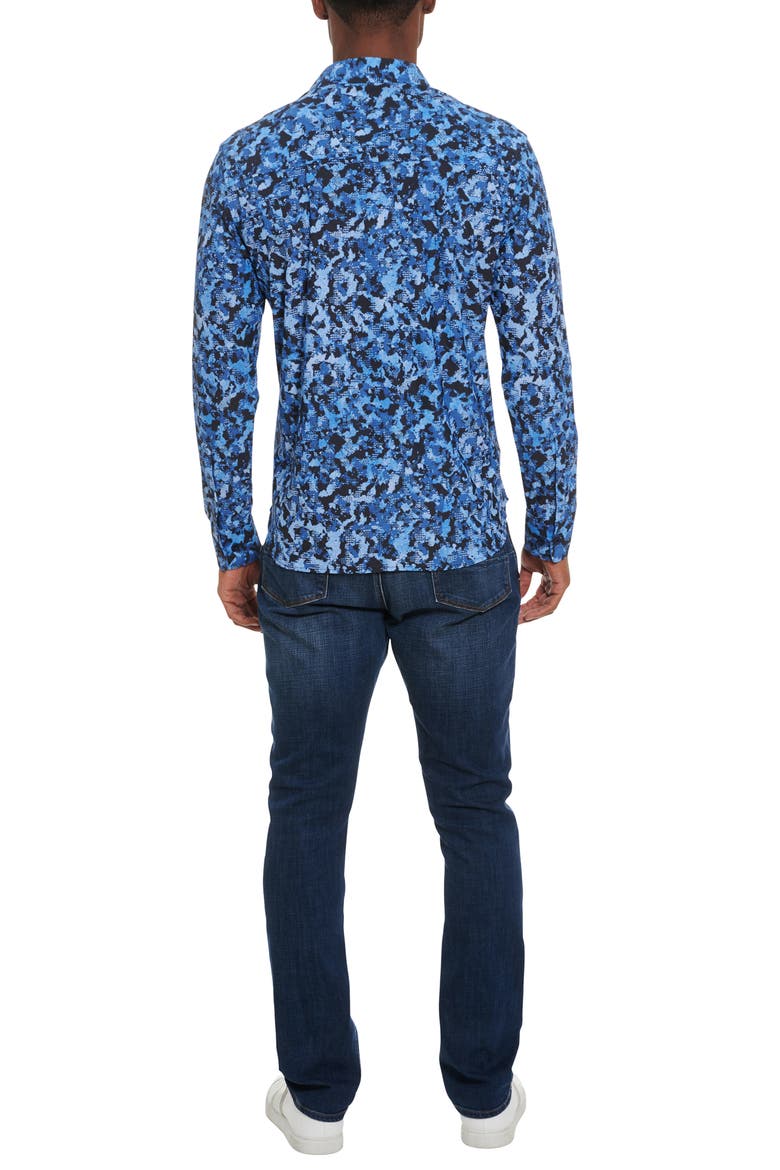 Ellander Camo Stretch Button-Up Performance Shirt, Alternate, color, BLUE MULTI