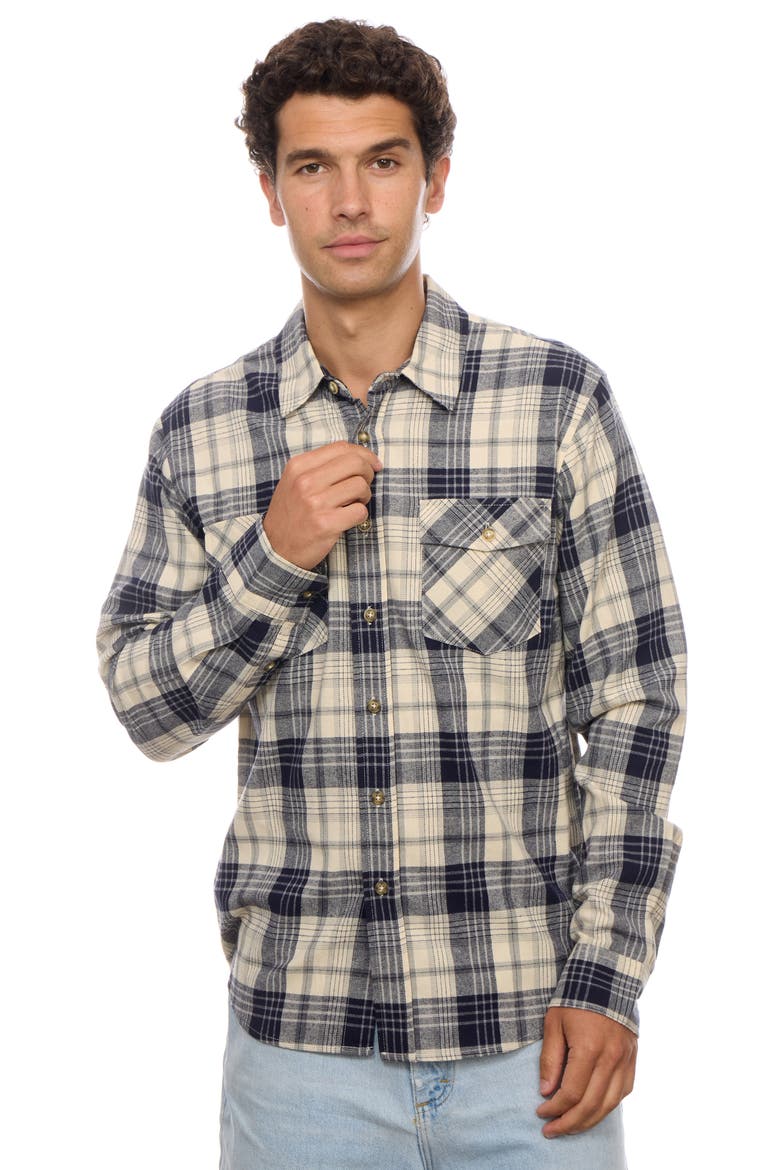 Flannel Button-Up Shirt, Alternate, color, NAVY