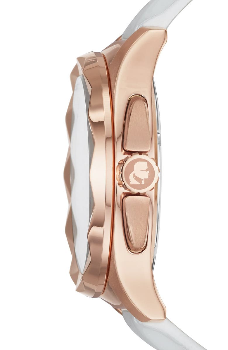 KARL LAGERFELD PARIS KARL LAGERFELD '7' Faceted Bezel Leather Strap Watch, 44mm, Alternate, color,
