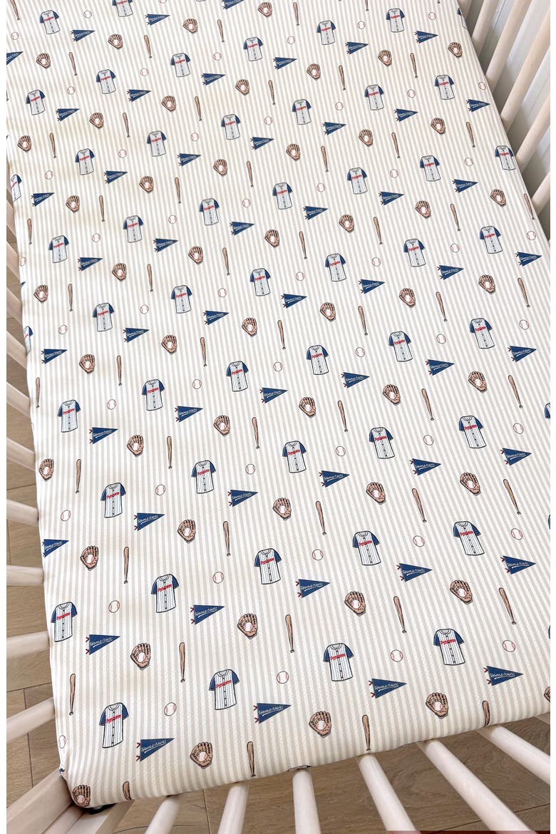 Baseball Crib Sheet, Alternate, color, Blue Baseball