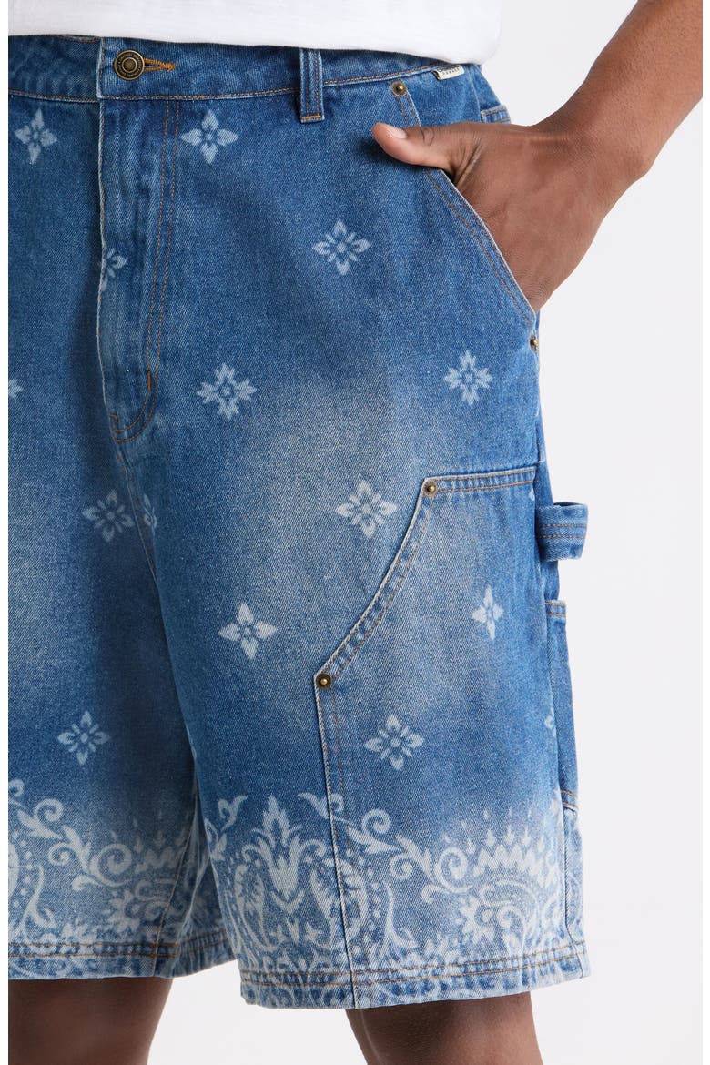 Laser Print Denim Shorts, Alternate, color, MID BLUE