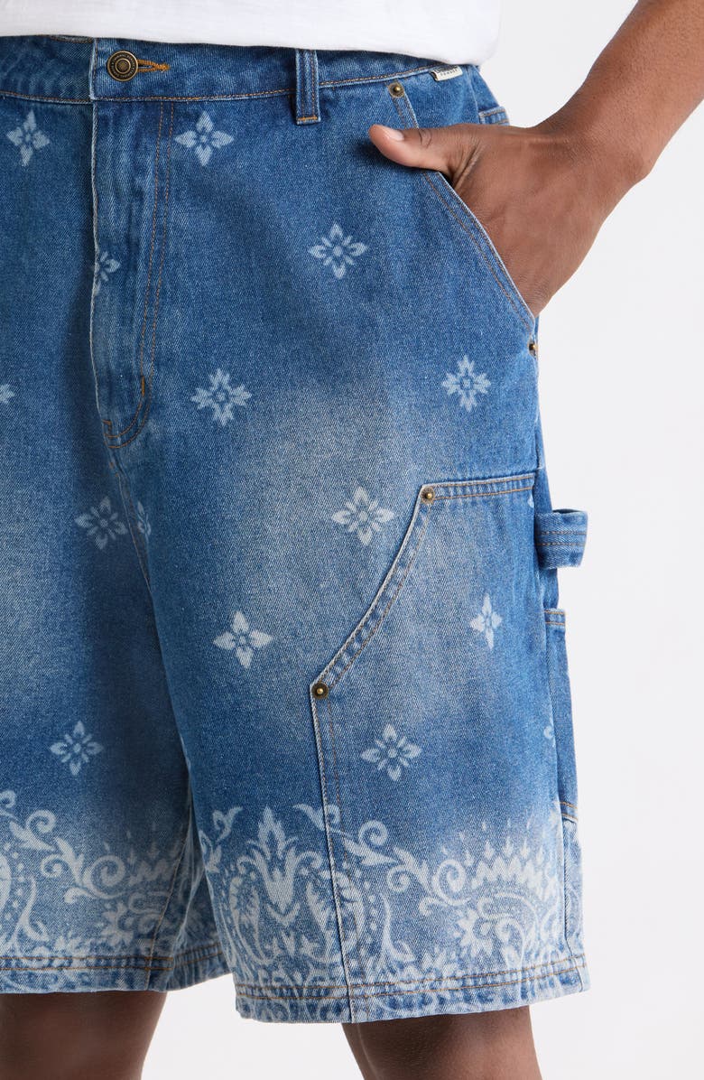 CRIMINAL DAMAGE Laser Print Denim Shorts, Alternate, color, Mid Blue