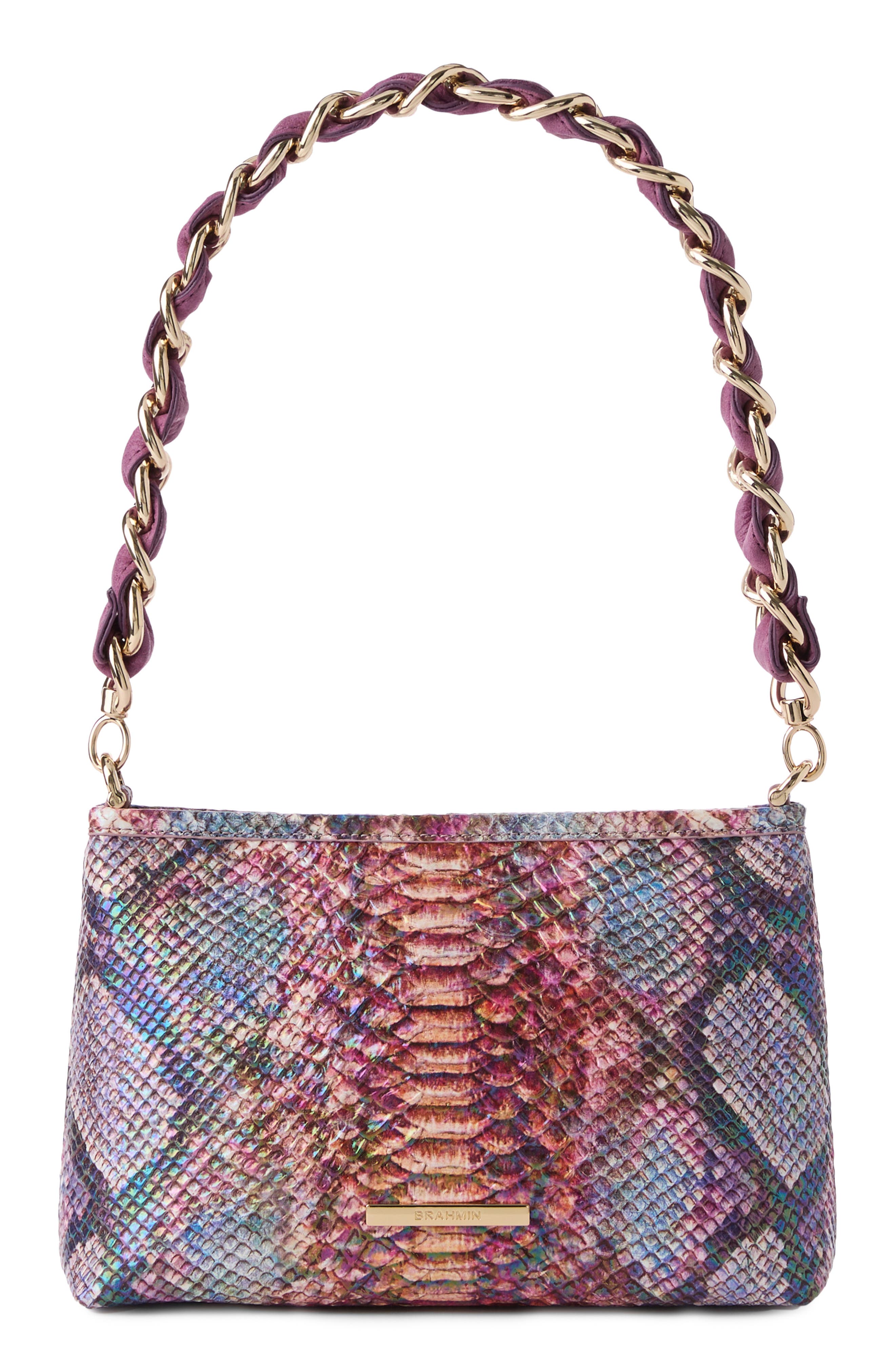 Brahmin Mod Lorelei Croc Embossed Leather Shoulder Bag, Alternate, color, Dewberry